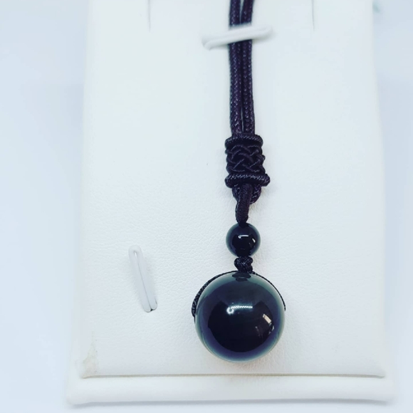 Black Obsidian sphere cord necklace ✨ - Picture 3 of 3